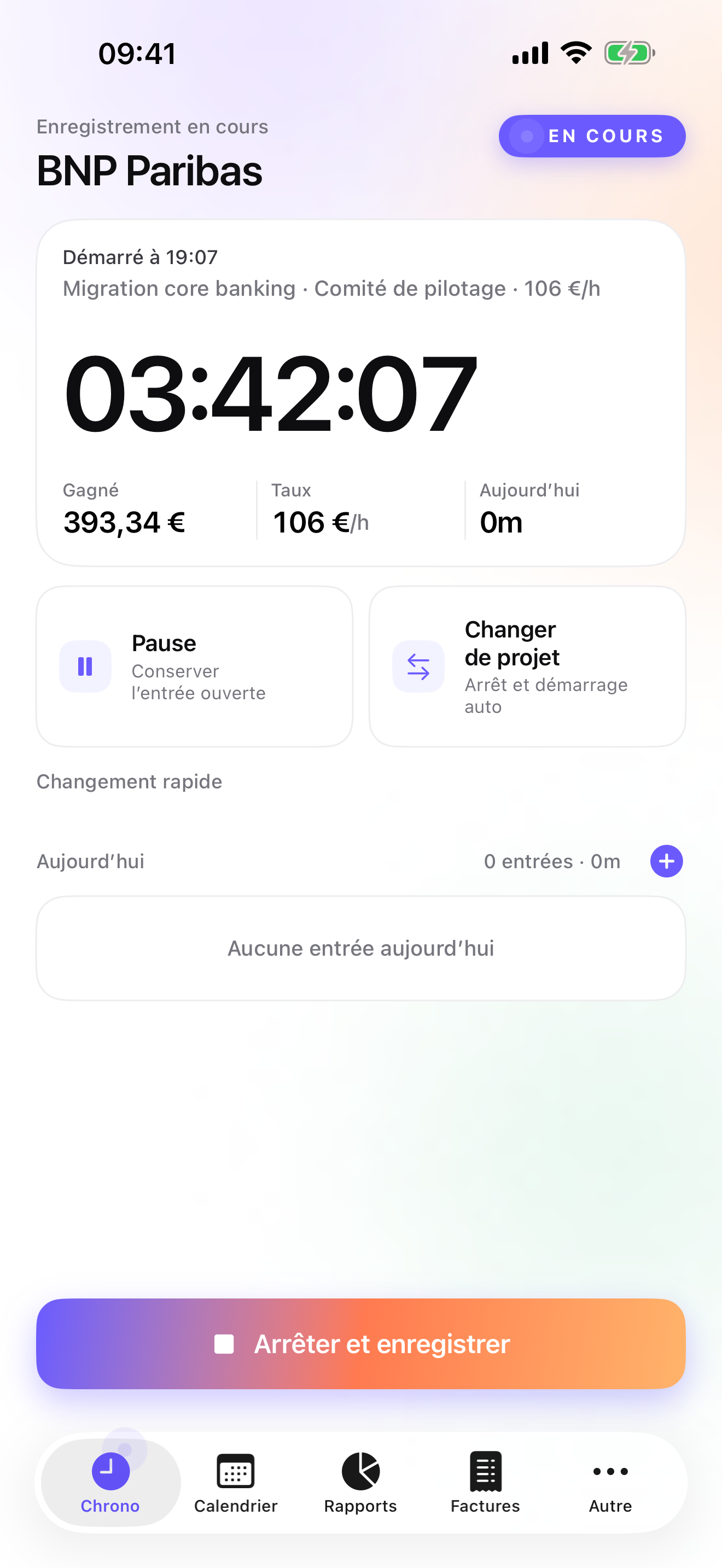 iTimeSheet — chronomètre sur mission BNP Paribas, comité de pilotage