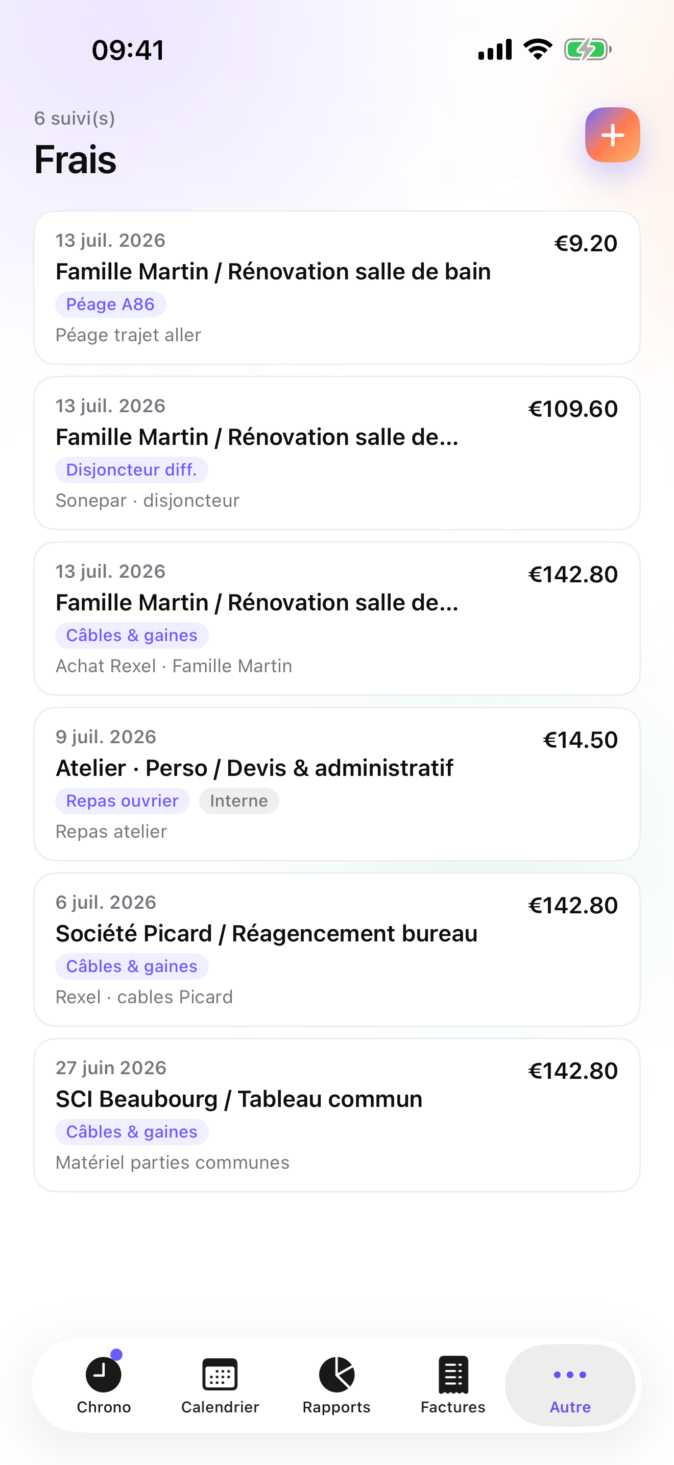 iTimeSheet — frais Rexel et Sonepar avec photos de tickets, attachés aux chantiers