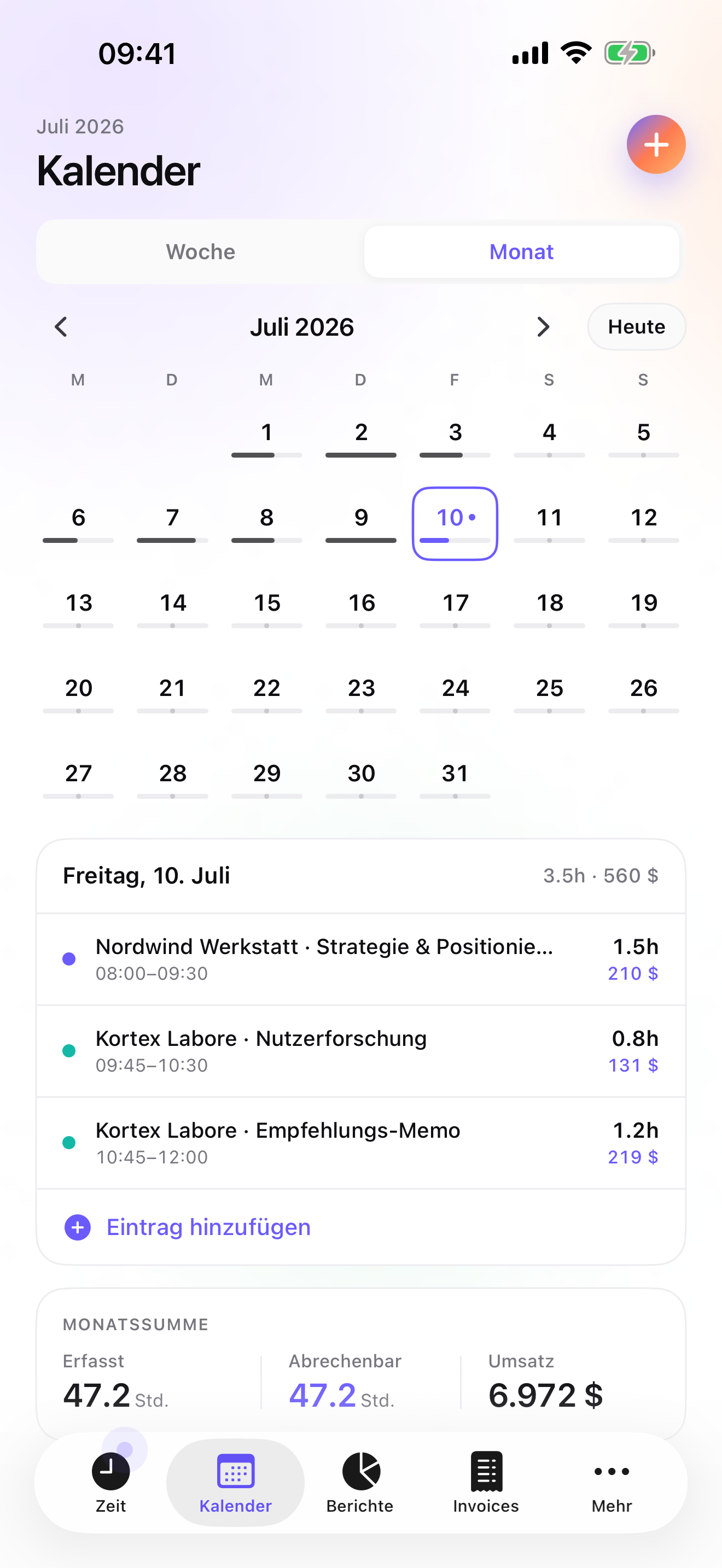 iTimeSheet — Monatsstundenzettel